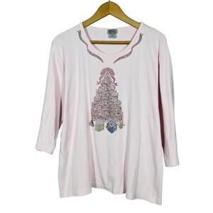 Isaac's Designs Casual Pink Tee 3/4 Sleeve Scoop Neck Blush Tree - XL